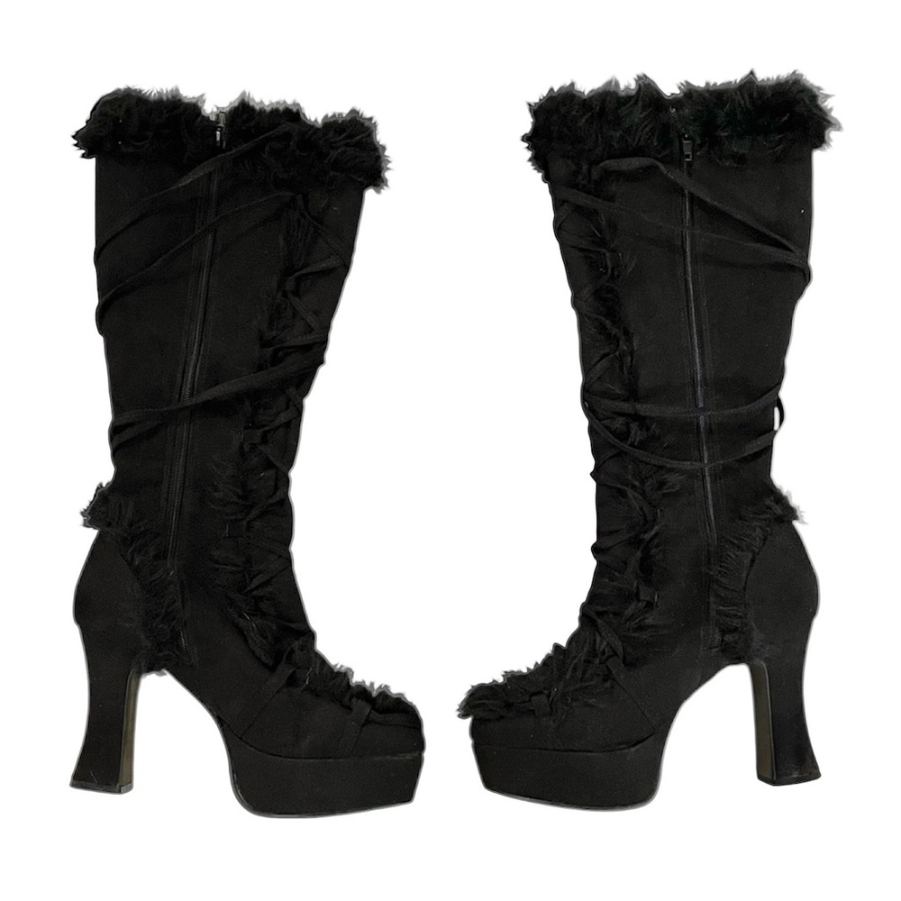 Funtasma Fuzzy Furry Lace-up Platform Boots Rare Size 8